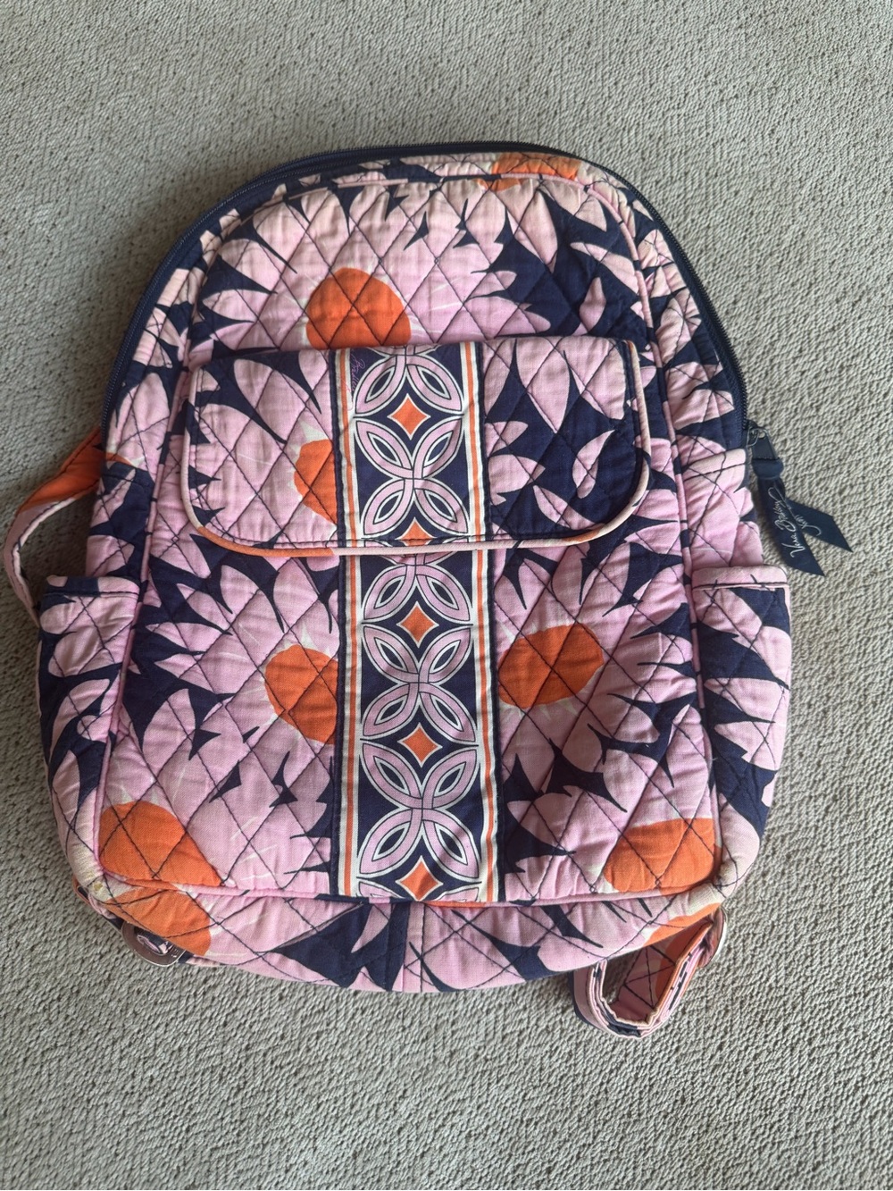Vera Bradley "Loves Me" Quilted Cotton Backpack Pink Orange Daisy Retired
